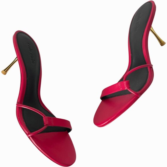 Cult Gaia Veda Sandal Size 37.5 Ruby Red Leather Strappy Gold Heel - Picture 3 of 12